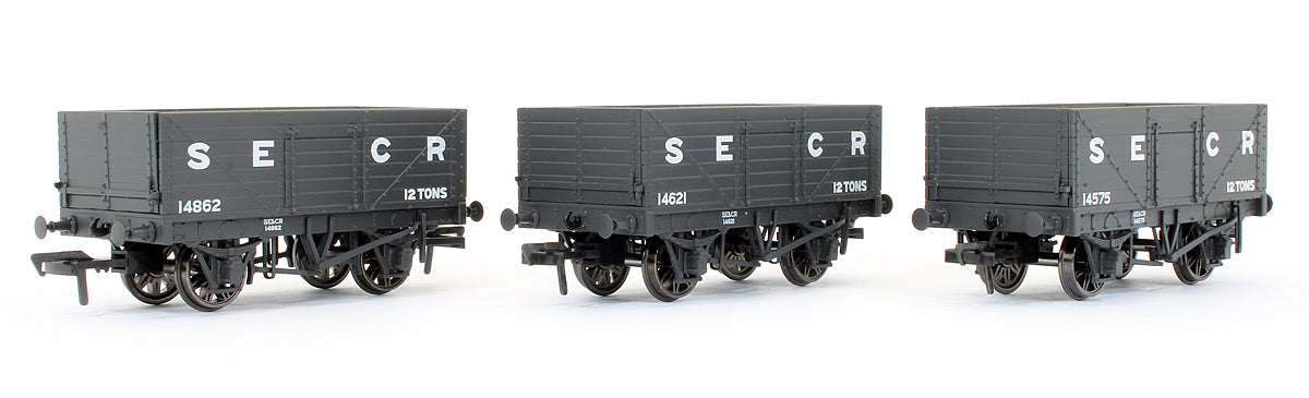 Set of 3 SECR 12 Ton 7 Plank Mineral Wagons (SR Diagram 1358) - Late SECR Livery (Dark Grey)