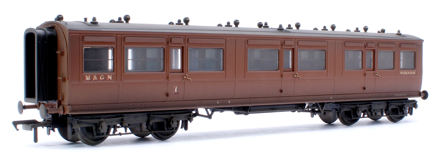 Pre-Owned Custom Weathered LNWR 50ft Arc Roof Composite Corridor M&GN Brown No.83006