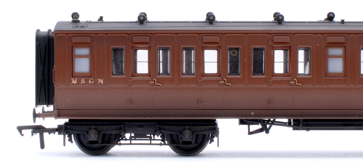 Pre-Owned Custom Weathered LNWR 50ft Arc Roof Composite Corridor M&GN Brown No.83006
