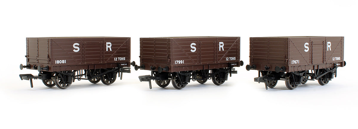 Set of 3 SECR 12 Ton 7 Plank Mineral Wagons (SR Diagram 1358) - SR Brown Livery