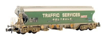 Pre-Owned Covered Bogie Hopper Wagon 'Traffic Services' - Weathered