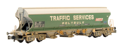 Pre-Owned Covered Bogie Hopper Wagon 'Traffic Services' - Weathered