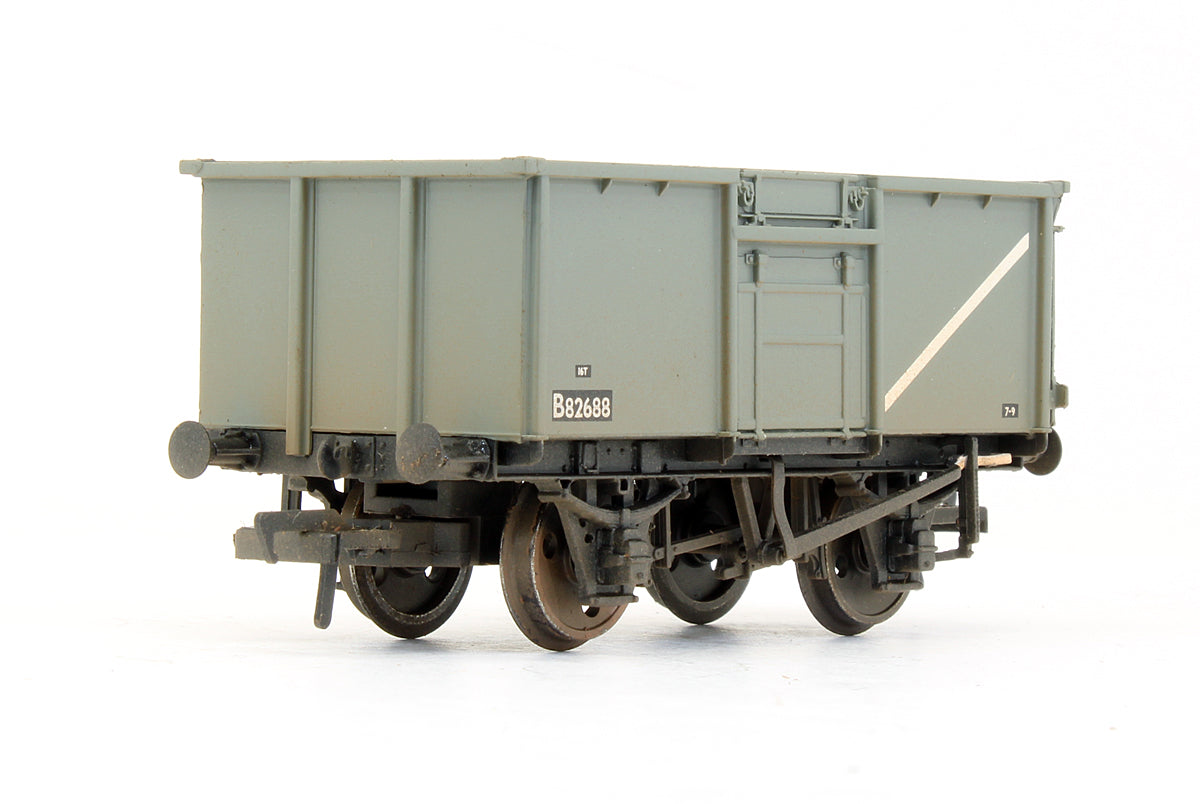 Pre-Owned 16 Ton Mineral Wagon Pressed End Door & Top Flap Doors BR Grey 'B82688' - Weathered