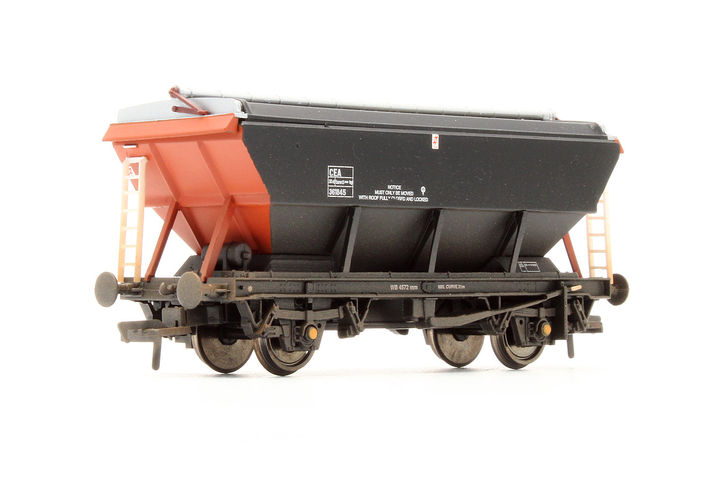 Pre-Owned 46T glw Covered Hopper Wagon CEA Orange & Black - Weathered '361845'