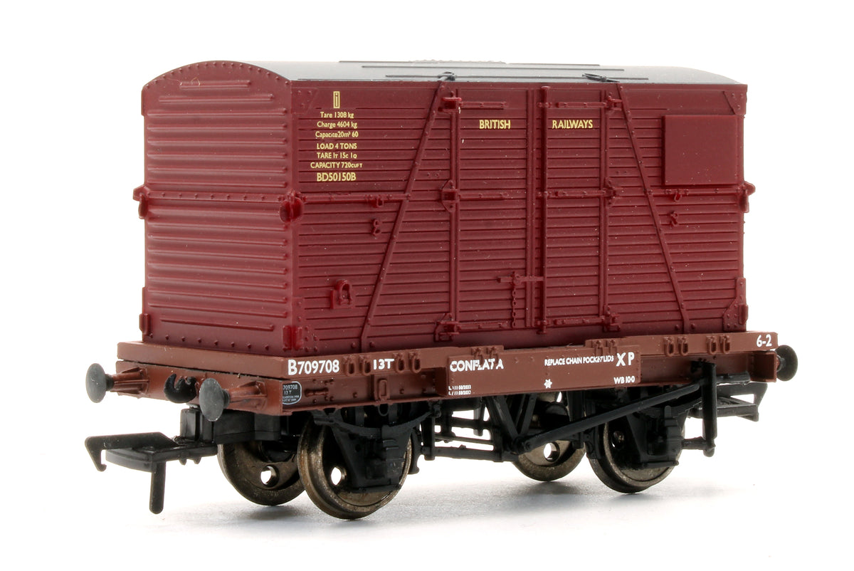 Pre-Owned BR Bauxite Conflat Wagon With BD Container BR Crimson