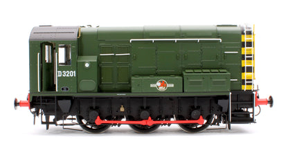 Class 08 D3201 BR Green Late Crest With Wasp Stripes Diesel Shunter Locomotive - DCC Fitted