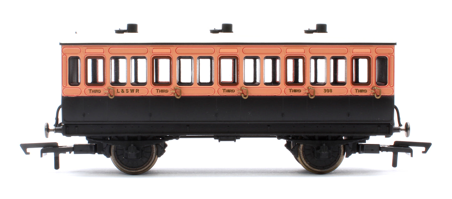 4 Wheel Coach 3rd Class LSWR Brown No.308