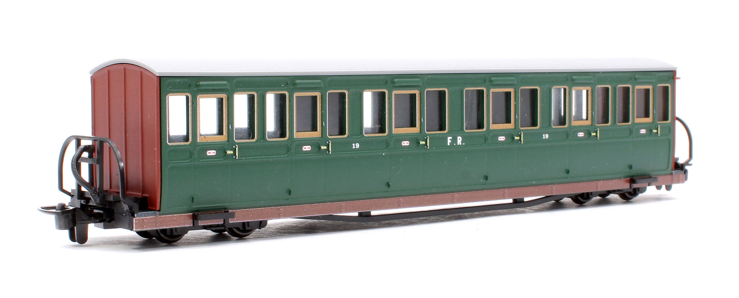 Ffestiniog Railway Long 'Bowsider' Bogie Coach, Colonel Stephens Green, No. 19
