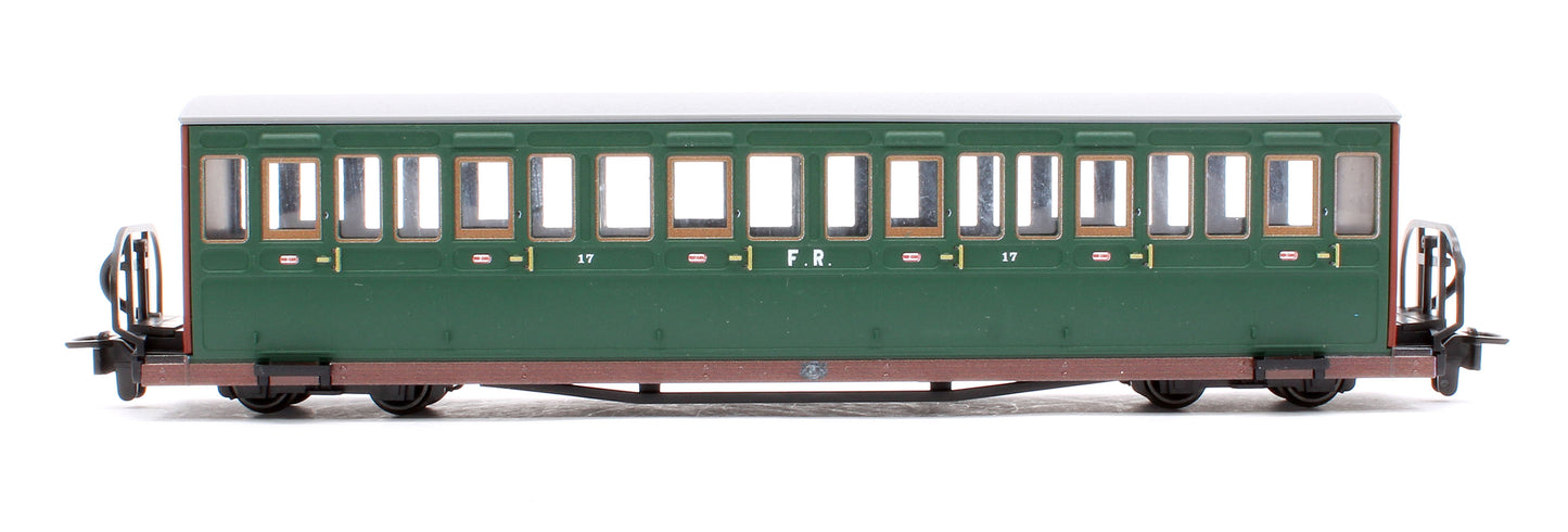 Ffestiniog Railway Short 'Bowsider' Bogie Coach, Colonel Stephens Green, No. 17