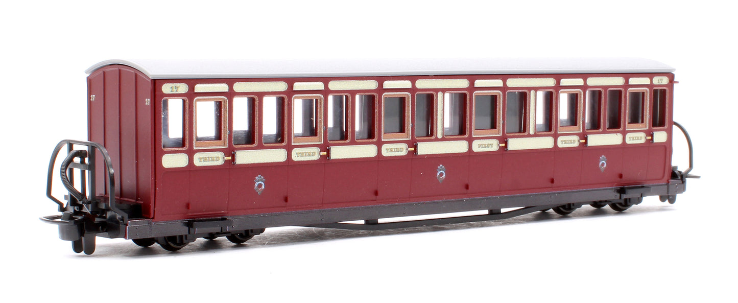 Ffestiniog Railway Short 'Bowsider' Bogie Coach, Red & Cream, No. 17