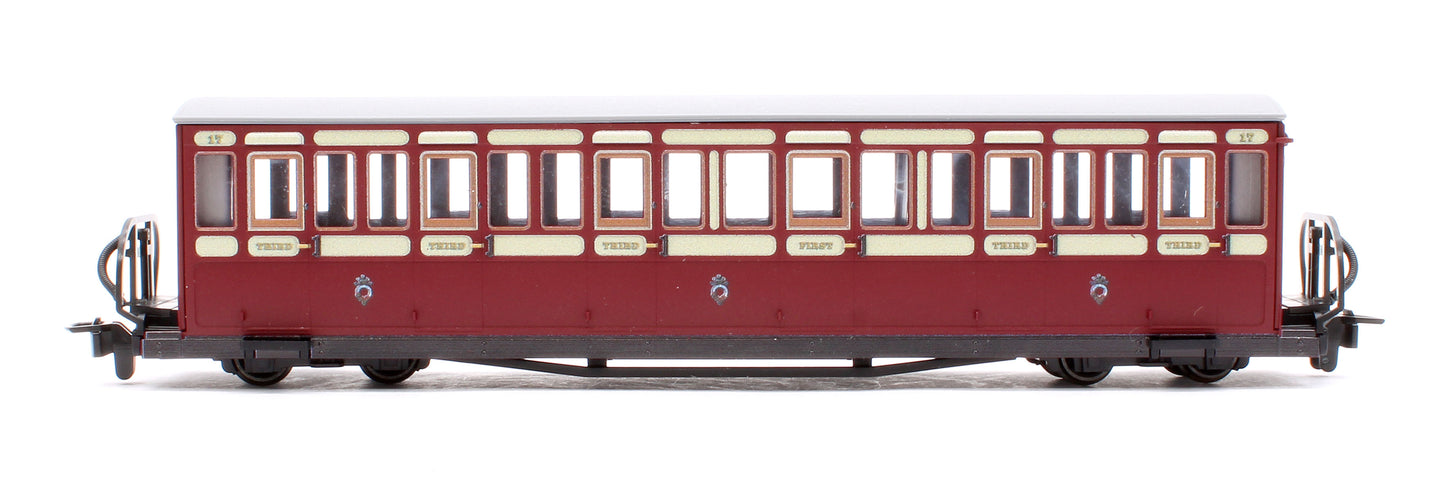 Ffestiniog Railway Short 'Bowsider' Bogie Coach, Red & Cream, No. 17