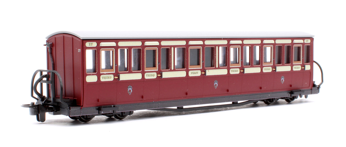 Ffestiniog Railway Short 'Bowsider' Bogie Coach, Red & Cream, No. 17