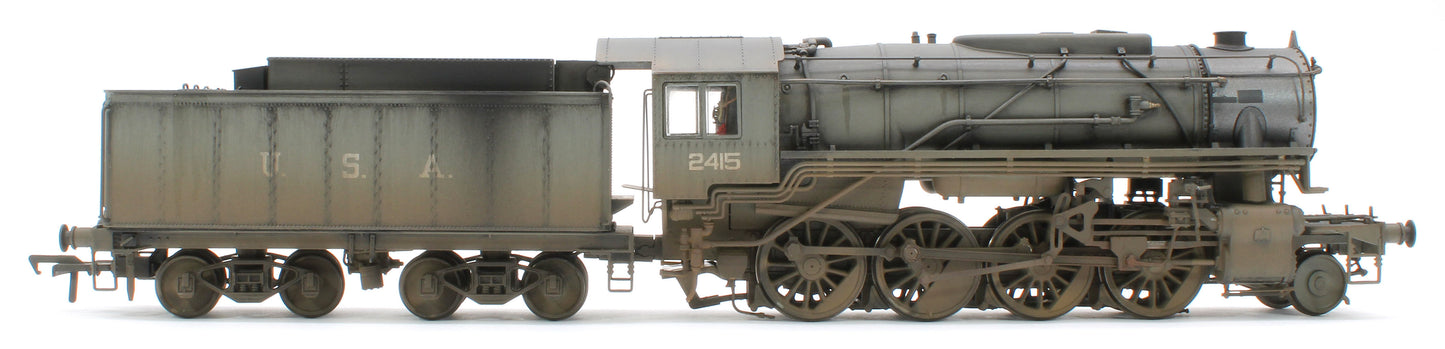 Bespoke Weathered 926502 USATC S160 2-8-0 LMS Wartime Dark Grey U.S.A on Tender No.2415 Steam Locomotive - DCC Sound & Deluxe Weathered