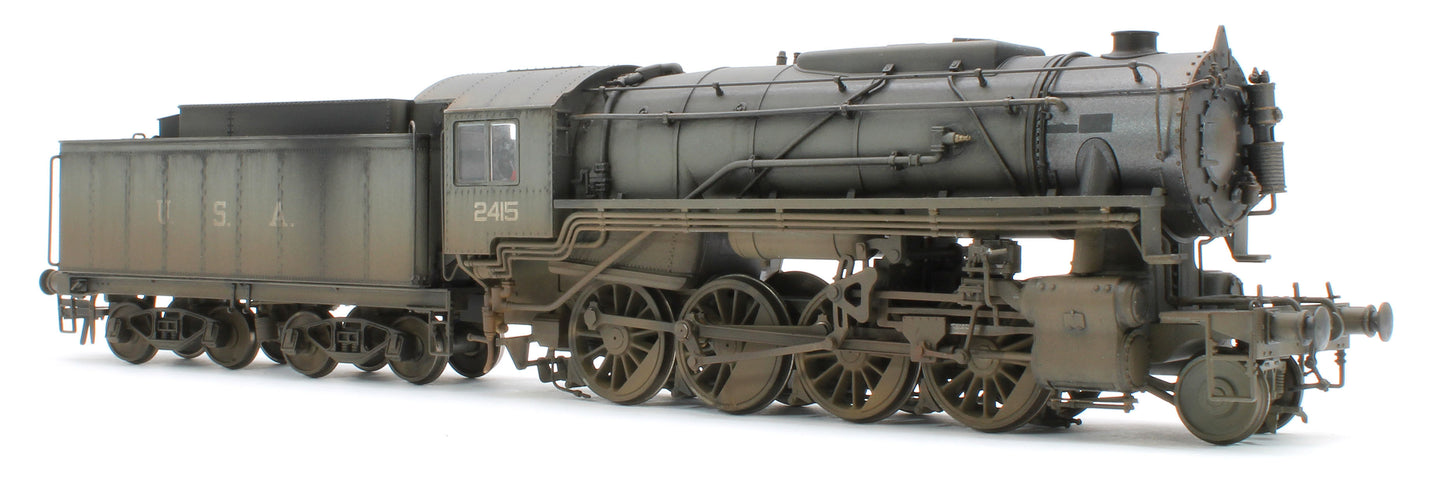 Bespoke Weathered 926002 USATC S160 2-8-0 LMS Wartime Dark Grey U.S.A on Tender No.2415 Steam Locomotive - Deluxe Weathered