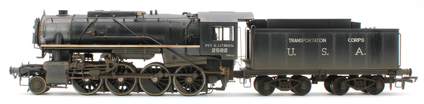 Bespoke Weathered 926513 USATC S160 2-8-0 'Pvt. H.J. O’Brien' Black with Transportation Corps U.S.A. on Tender No.2582 Steam Locomotive - DCC Sound & Deluxe Weathered