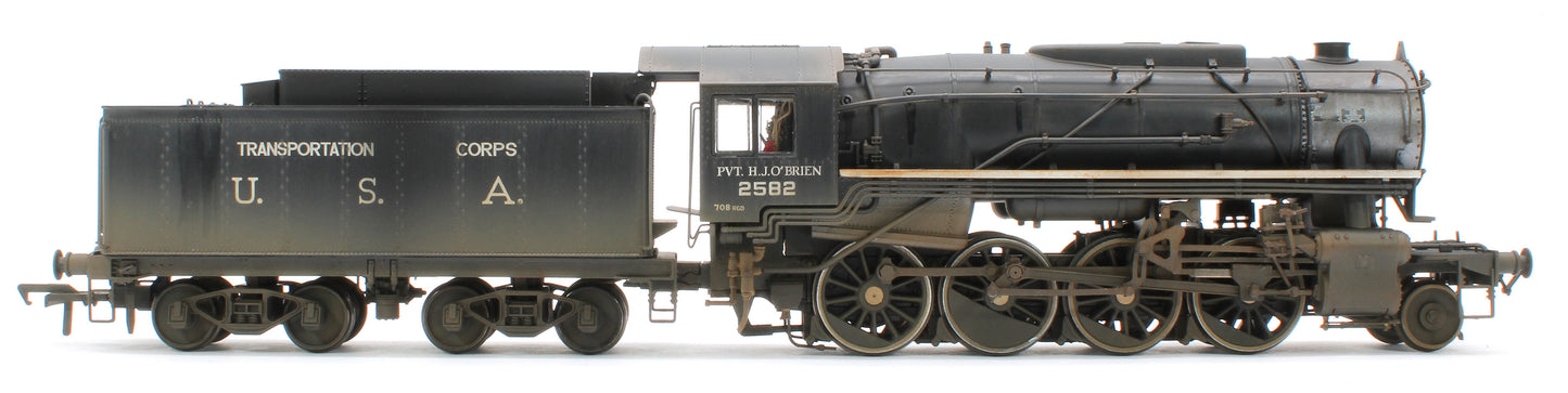 Bespoke Weathered 926013 USATC S160 2-8-0 'Pvt. H.J. O’Brien' Black with Transportation Corps U.S.A. on Tender No.2582 Steam Locomotive - Deluxe Weathered