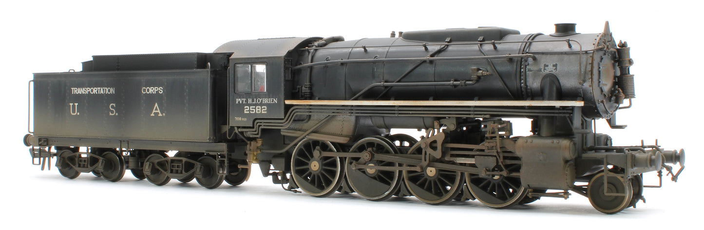 Bespoke Weathered 926013 USATC S160 2-8-0 'Pvt. H.J. O’Brien' Black with Transportation Corps U.S.A. on Tender No.2582 Steam Locomotive - Deluxe Weathered