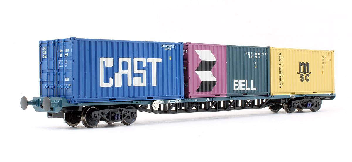 Pre-Owned FGA Freightliner Wagons (X2) BR Blue With Maritime Containers