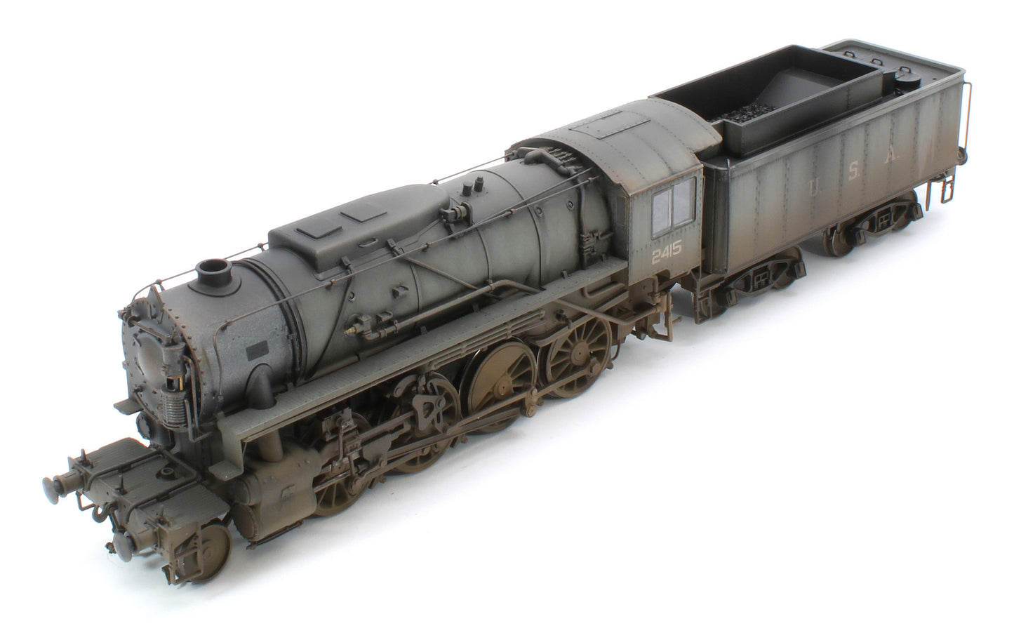Bespoke Weathered 926002 USATC S160 2-8-0 LMS Wartime Dark Grey U.S.A on Tender No.2415 Steam Locomotive - Deluxe Weathered