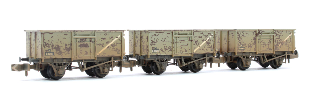 BR 16T Steel Mineral with Top Flap Doors 3-Wagon Pack BR Grey with loads - Weathered