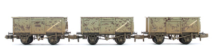 BR 16T Steel Mineral with Top Flap Doors 3-Wagon Pack BR Grey with loads - Weathered