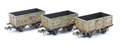 BR 16T Steel Mineral with Top Flap Doors 3-Wagon Pack BR Grey with loads - Weathered