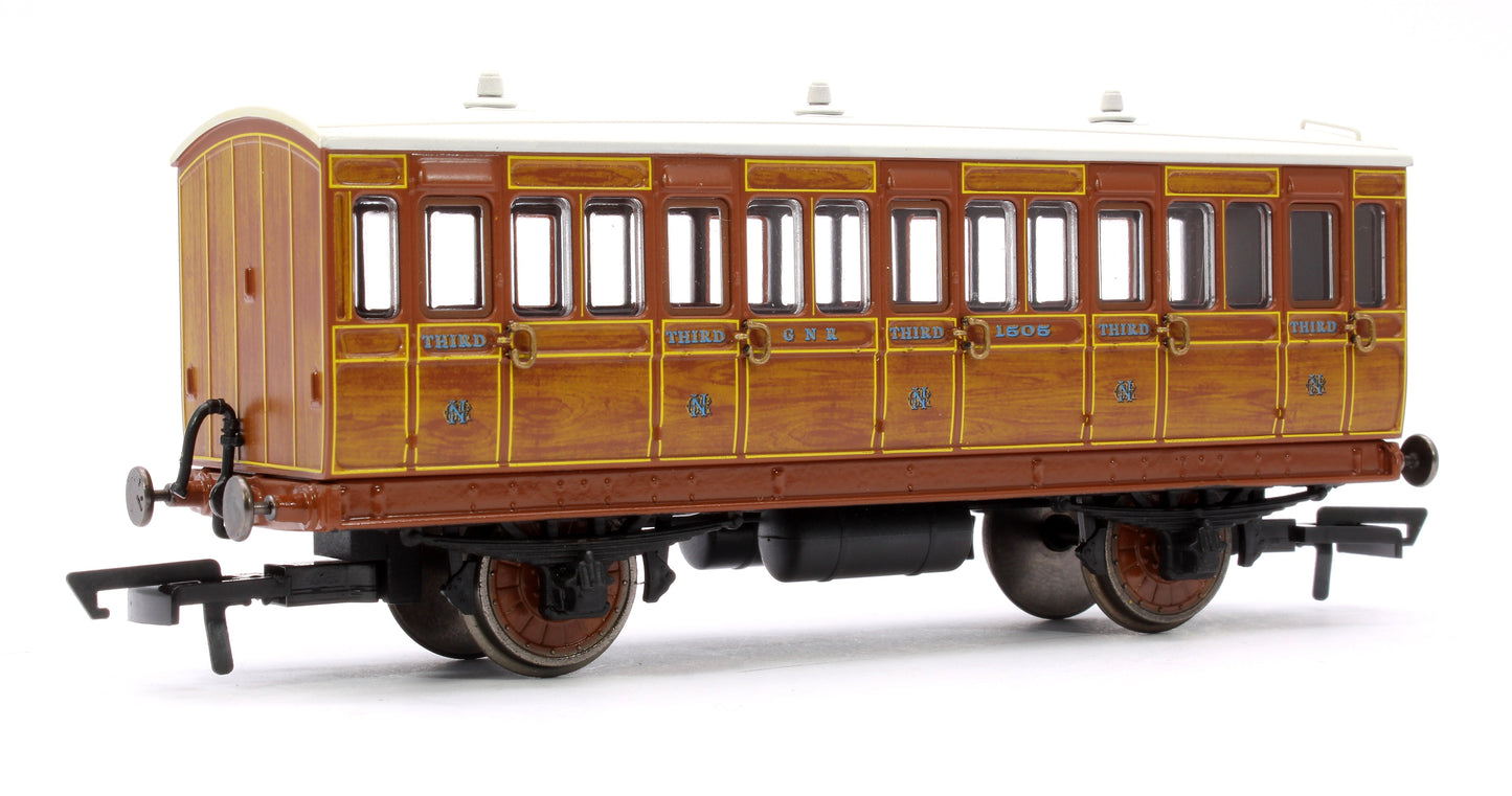 Pre-Owned R40104A 4 Wheel Coach 3rd Class GNR Lined Teak No.1505 with Fitted Lights