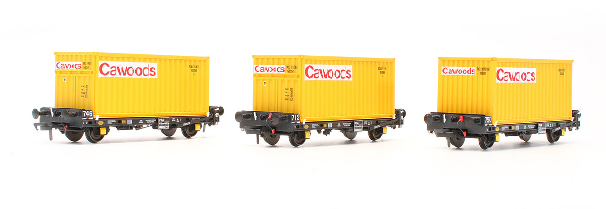 Pre-Owned ACC2061-CWD-B Set of 3 PFA Container Flat Wagons with Cawoods Coal Containers