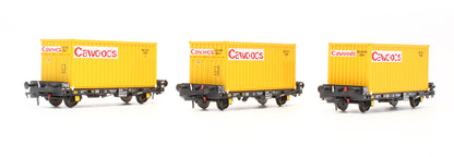 Pre-Owned ACC2061-CWD-B Set of 3 PFA Container Flat Wagons with Cawoods Coal Containers