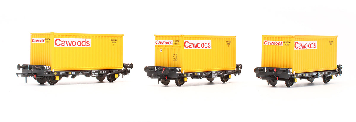 Pre-Owned ACC2063-CWD-D Set of 3 PFA Container Flat Wagons with Cawoods Coal Containers
