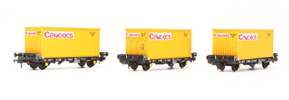 Pre-Owned ACC2063-CWD-D Set of 3 PFA Container Flat Wagons with Cawoods Coal Containers