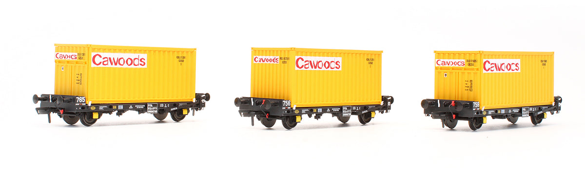 Pre-Owned ACC2062-CWD-C Set of 3 PFA Container Flat Wagons with Cawoods Coal Containers
