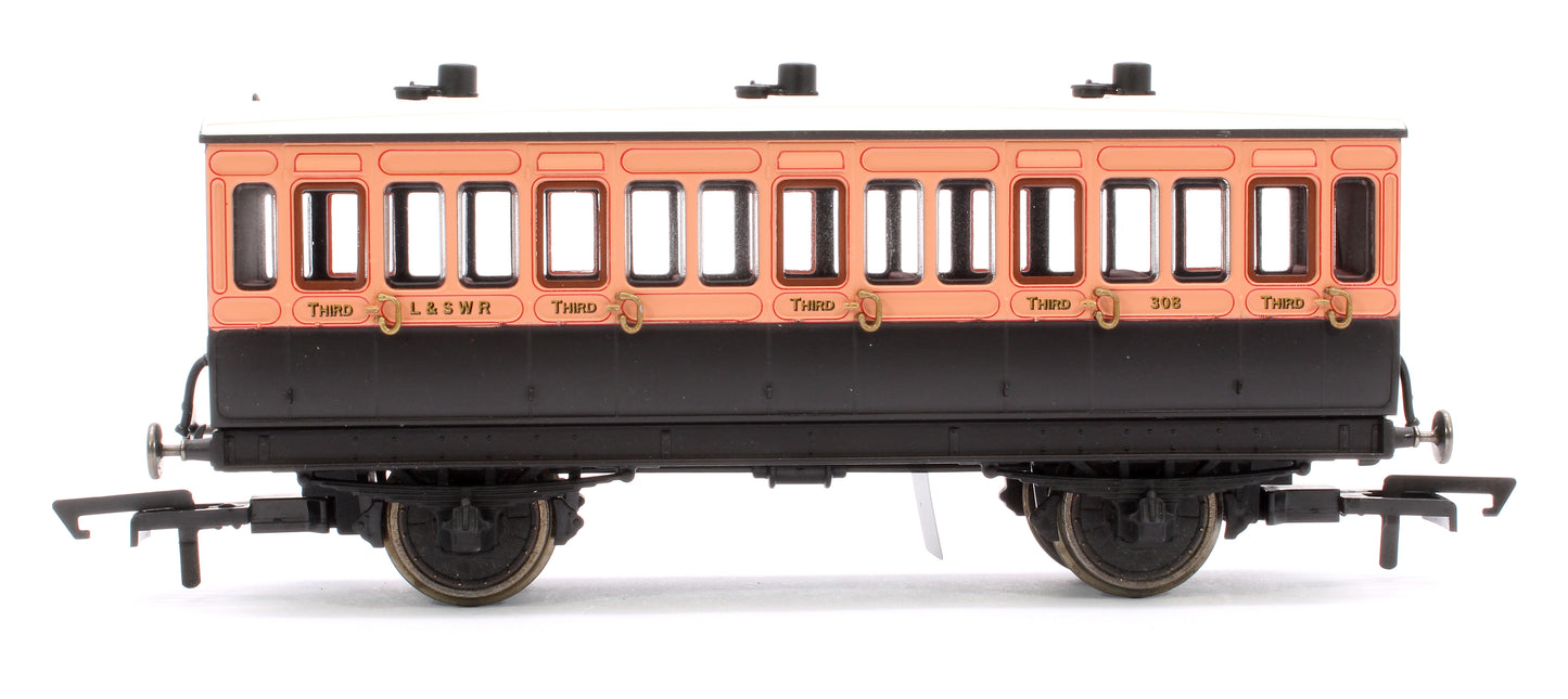 4 Wheel Coach 3rd Class LSWR Brown No.308 with Fitted Lights