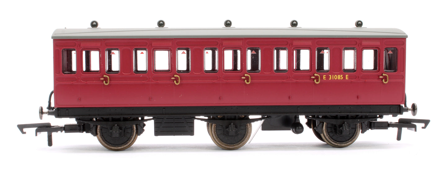 6 Wheel Coach 3rd Class BR Crimson No.E31085 with Fitted Lights