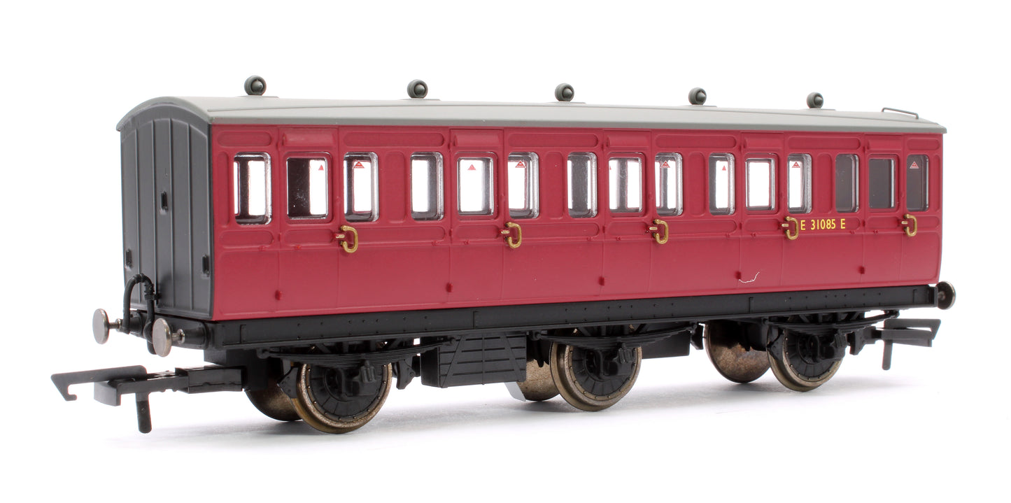 6 Wheel Coach 3rd Class BR Crimson No.E31085 with Fitted Lights