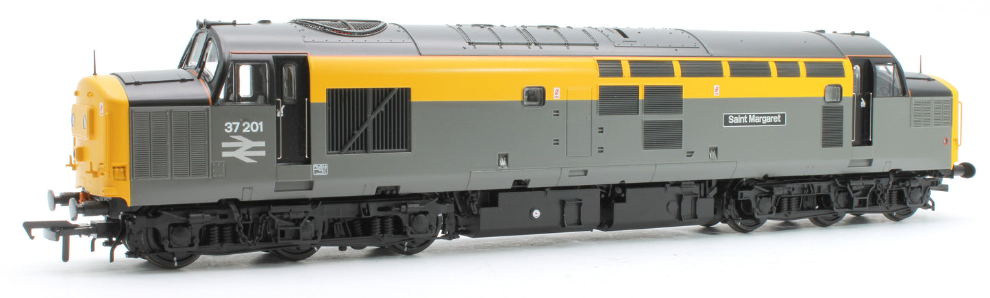 Class 37/0 Centre Headcode 37201 'St. Margaret' BR Eng. Grey & Yellow Diesel Locomotive (Deluxe DCC Sound)