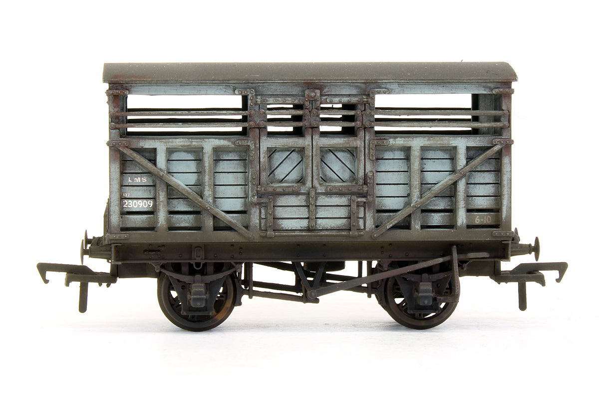 Pre-Owned 10 Ton Cattle Wagon LMS Grey - Custom Weathered