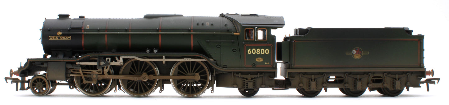 35-205NRMSFW Bespoke Weathered 'Green Arrow' BR Lined Green (Late Crest) Class V2 2-6-2 No.60800 Steam Locomotive - DCC Sound