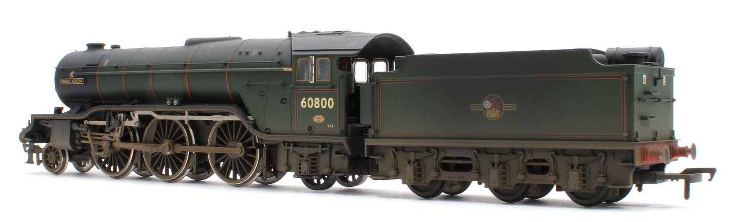 35-205NRMSFW Bespoke Weathered 'Green Arrow' BR Lined Green (Late Crest) Class V2 2-6-2 No.60800 Steam Locomotive - DCC Sound
