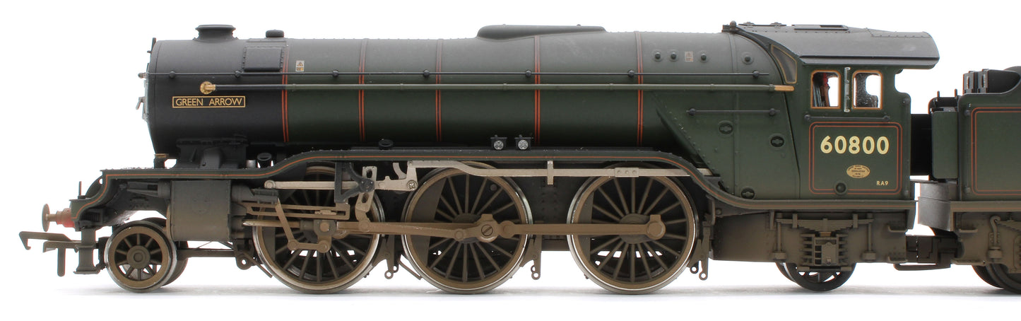 35-205NRMSFW Bespoke Weathered 'Green Arrow' BR Lined Green (Late Crest) Class V2 2-6-2 No.60800 Steam Locomotive - DCC Sound