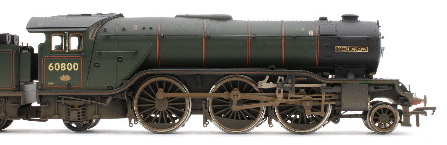 35-205NRMSFW Bespoke Weathered 'Green Arrow' BR Lined Green (Late Crest) Class V2 2-6-2 No.60800 Steam Locomotive - DCC Sound