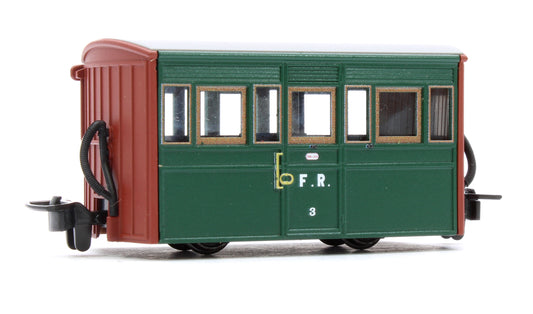 GLT OO-9 Ffestiniog Railway 4-wheel Bug Box coach Col. Stephens livery, no. 3