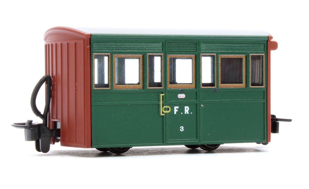 GLT OO-9 Ffestiniog Railway 4-wheel Bug Box coach Col. Stephens livery, no. 3