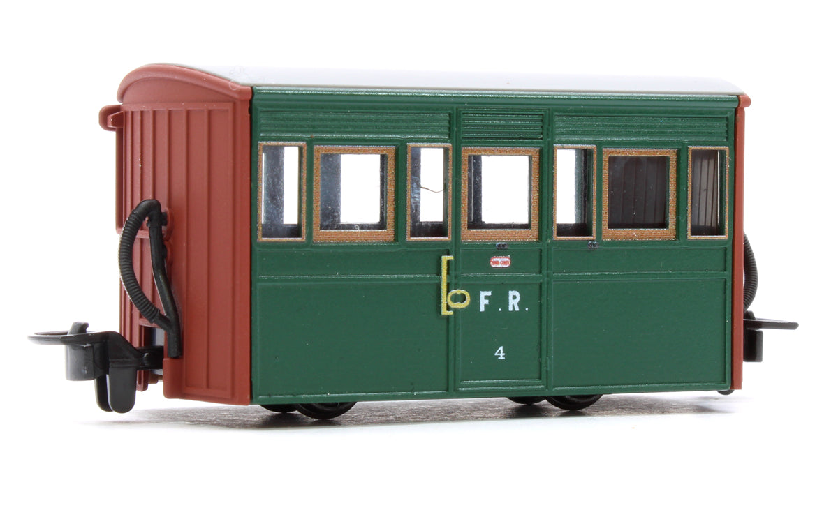 GLT OO-9 Ffestiniog Railway 4-wheel Box coach Col. Stephens livery, no. 4