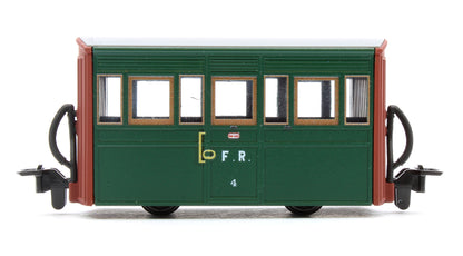 GLT OO-9 Ffestiniog Railway 4-wheel Box coach Col. Stephens livery, no. 4