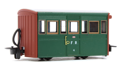 GLT OO-9 Ffestiniog Railway 4-wheel Box coach Col. Stephens livery, no. 4