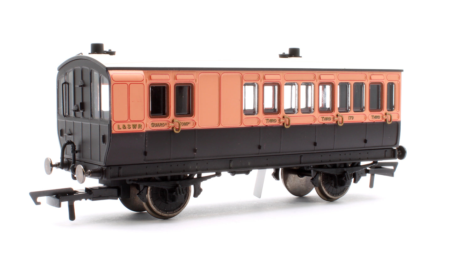 4 Wheel Coach Brake 3rd Class LSWR Brown No.179 with Fitted Lights