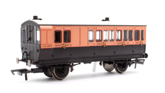 4 Wheel Coach Brake 3rd Class LSWR Brown No.179 with Fitted Lights