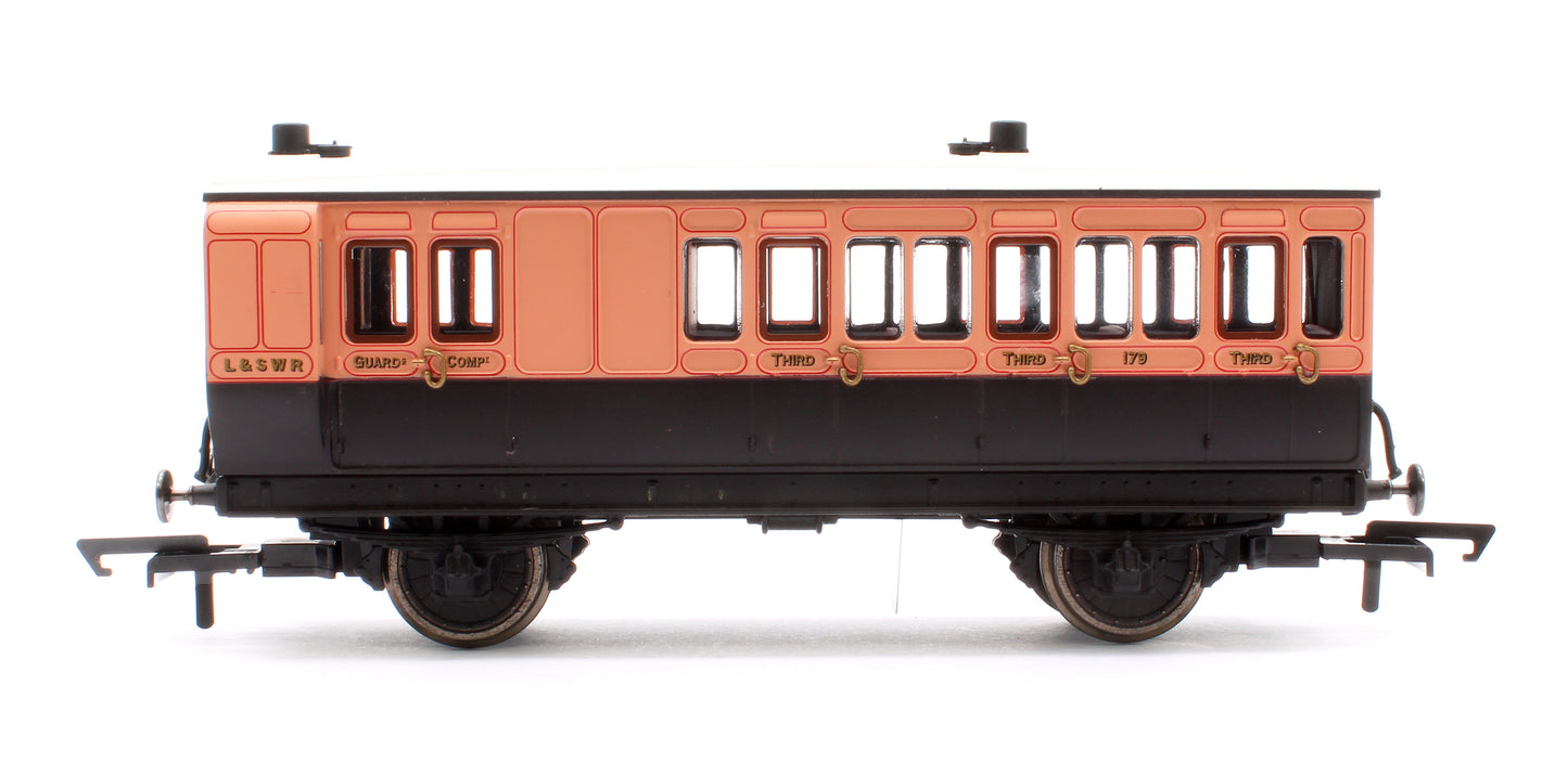 4 Wheel Coach Brake 3rd Class LSWR Brown No.179 with Fitted Lights