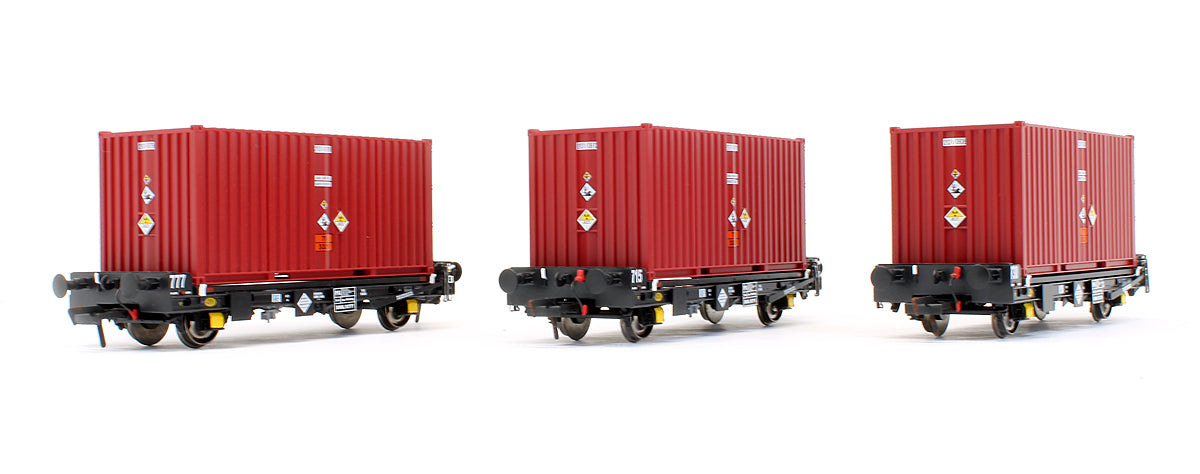 Pre-Owned ACC2096 Set of 3 PFA 2 Axle Container Flat Wagons - DRS LLNW - 2031 Container Pack 4